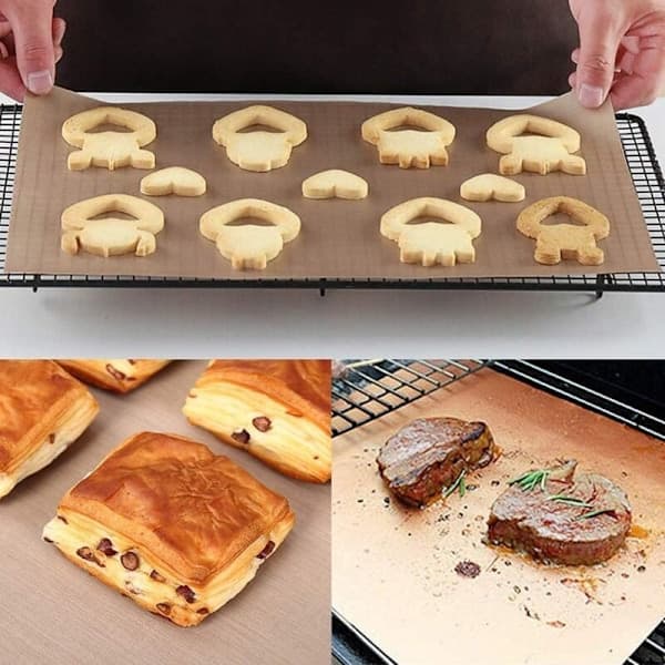 Set med 5 teflonark för matlagning, återanvändbart bakplåtspapper, PTFE teflonark, för non-stick varmpressugn 40 x 60 cm He