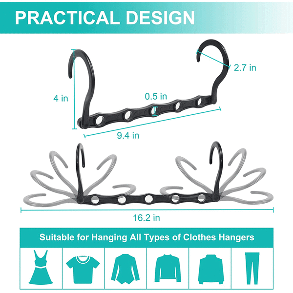 Magiske kleshengere, 6 plassbesparende kroker, vertikal & horisontal multifunksjonell