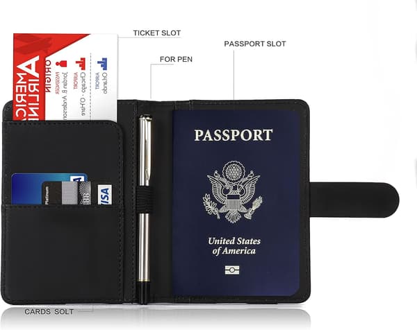 Premium Lær Passport Holder Deksel, Vanntett RFID Blokkering