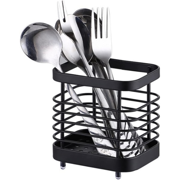 Svampholder for kjøkkenvask, svart，Kjøkkenorganisator i rustfritt stål