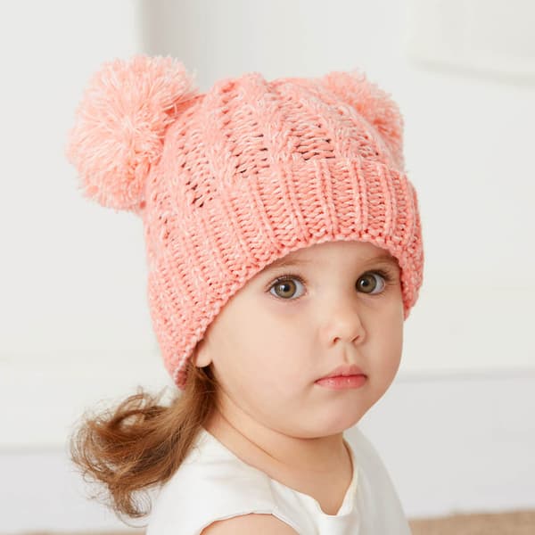 Stickade Bebisflickors Hattar, Bebisbeanie Vinterhatt, Söt Bebis Pom Pom DXGHC