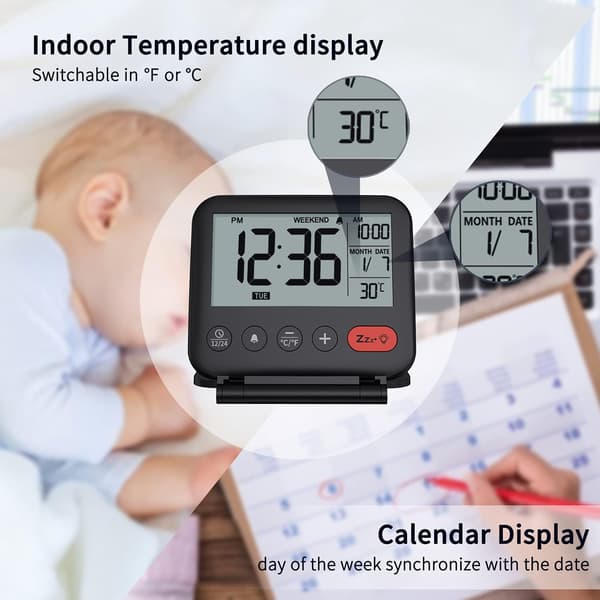 Matkakello Mini Kannettava LCD Digitaalinen Kello Taustavalaistuksella C