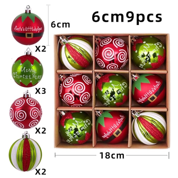 9 stk 6 cm Julekuler, Juletrepynt, Nissetema DXGHC