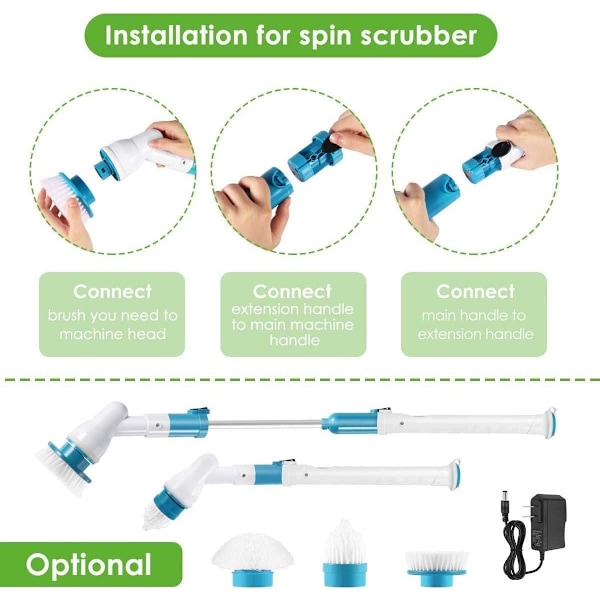 Spin Scrubber, 360 Cordless Tub and Tile Scrubber, Multi-Purpose Power Surface Cleaner with 3 Replaceable Cleaning Scrub