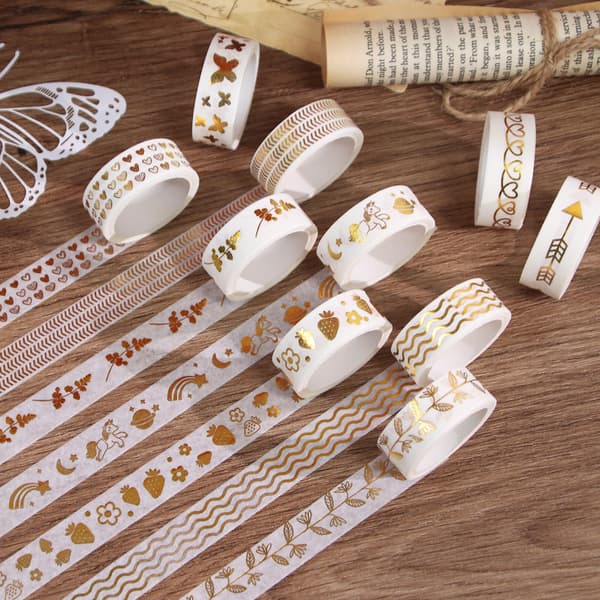 5 Ruller Washi Tape, Kobber Mønster, Dekorativ, Farverig, til