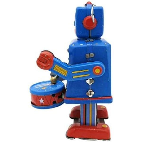 Opvundet Trommerobot Vindende Tegneserie Antik Tinplade Vintage Legetøj
