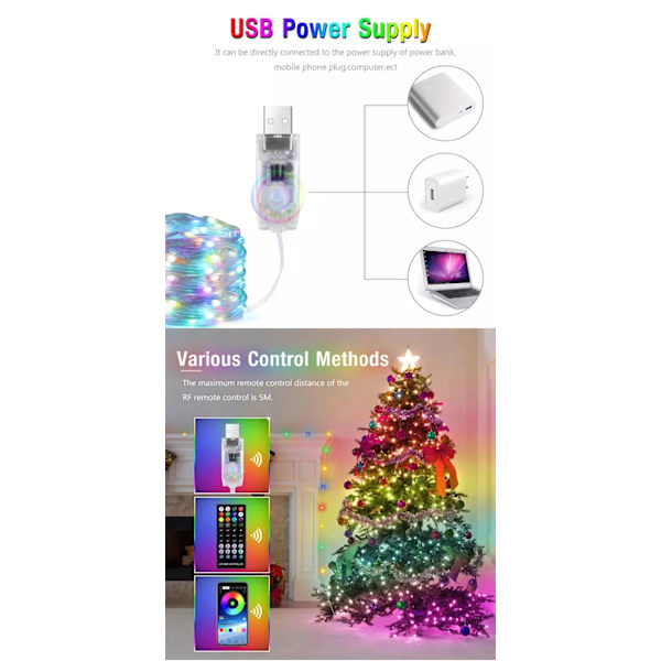 USB Bluetooth Læderkabel Spøgelseslampe Streng Juleferie d