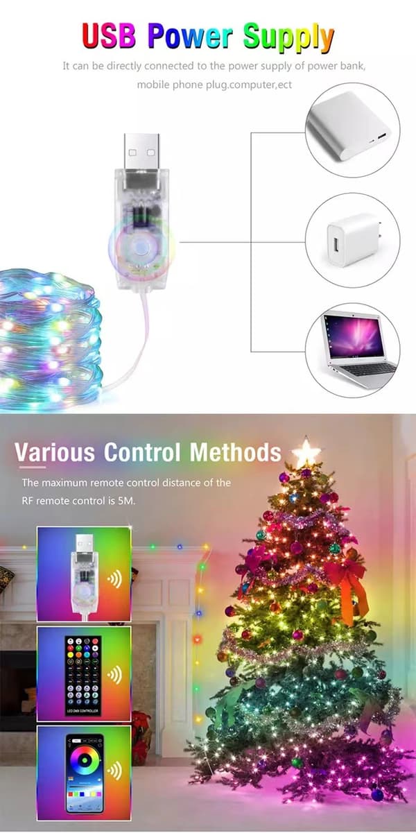 USB Bluetooth lærkabel spøkelseslampe streng utendørs jul h