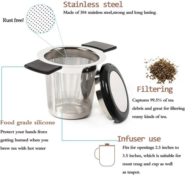 Teefilter i rostfritt stål, teinfuser, tesil med fina hål