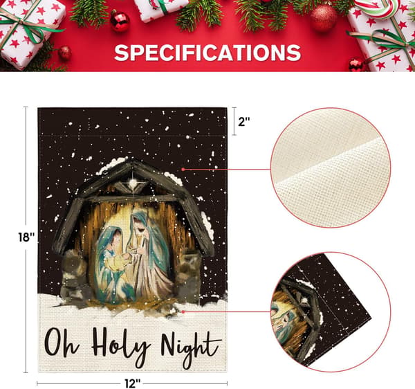 Oh Holy Night Jesus Nativity Hageflagg 12 x 18 Tommer Dobbeltsidig