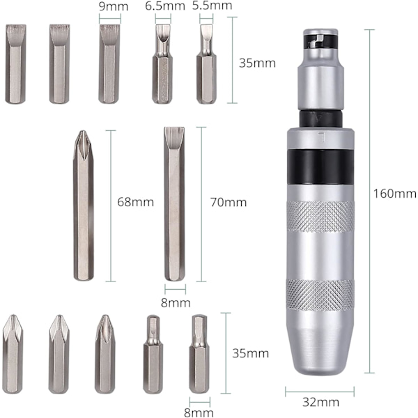 13-delt Impact Driver Bit Sæt med 1/2\" Impact Driver Bits til Hex Cross C
