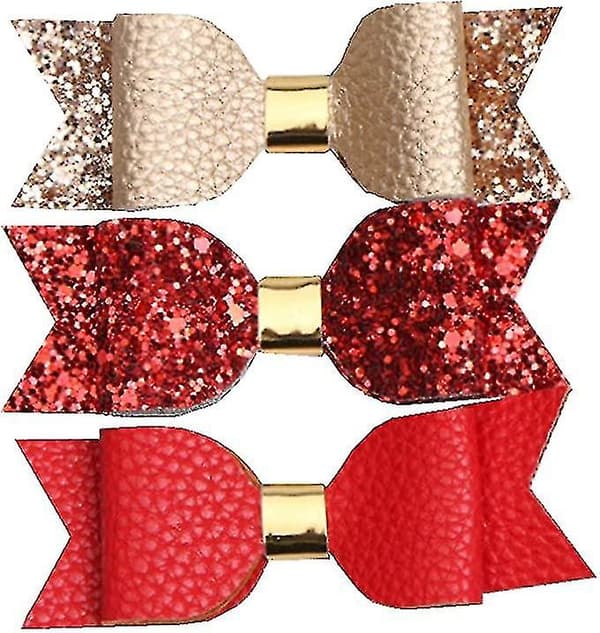 Flicka Big Bow konstläder glittrigt hårklämma Set Multicolor H DXGHC