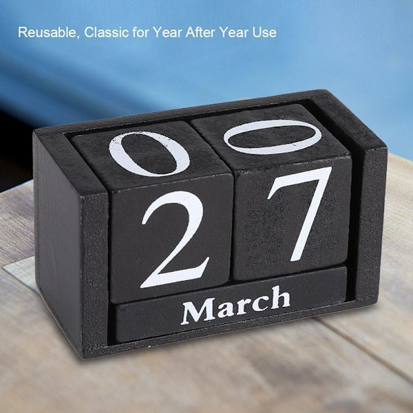 Trefkalender i tre, evigvarende kalenderblokk for skrivebord DI