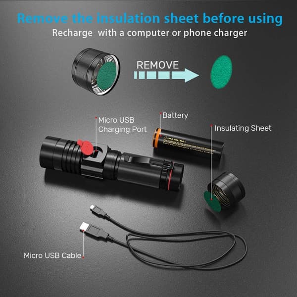 Lommelykt med LED, oppladbar, super magnetisk