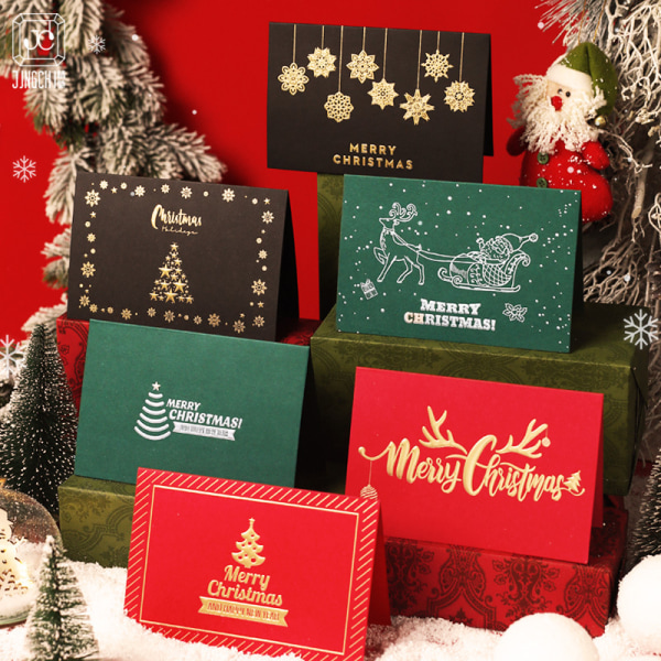 6 pieces of Christmas embossed gold stamping greeting card env