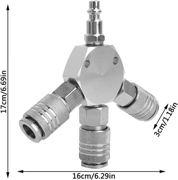 Hurtigkoblingssplitter, Hurtigluftsslange, 3-veis splitter, 3 posisjoner