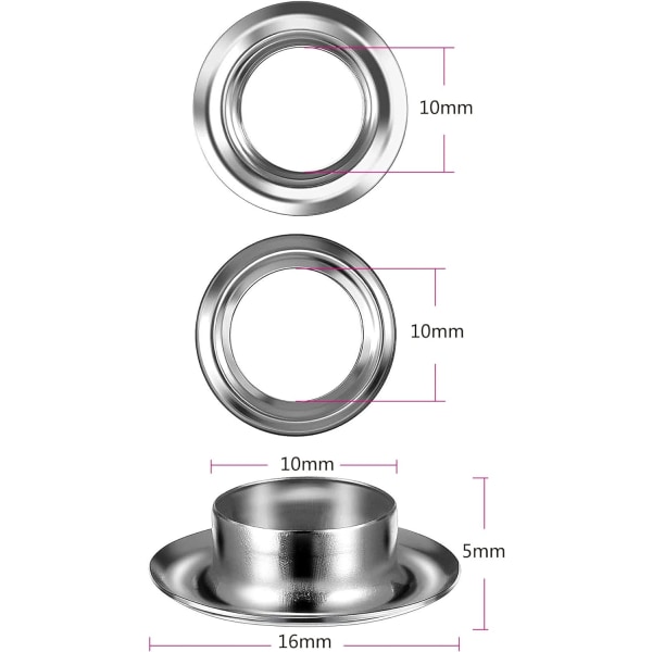 Silmukka-työkalusarja 10 mm metalliset silmukat 100 sarjaa Grommet-sarja Silmukka