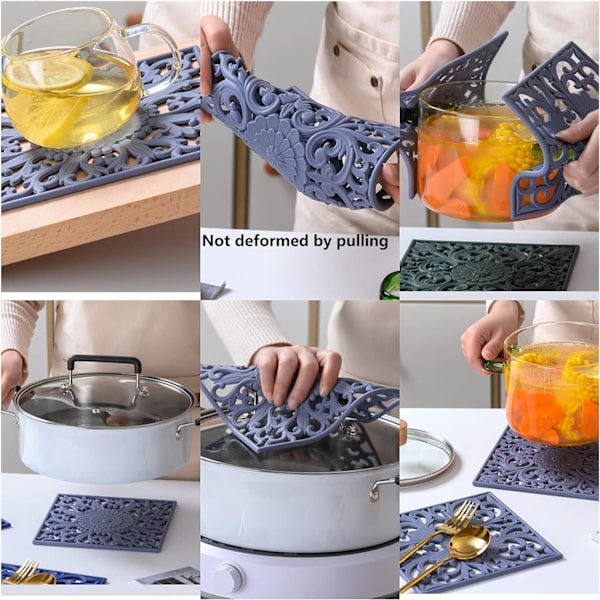 Fleksibel Silikon Trivet Matte Sett 3 (Svart) Silikon Trivet for Ho