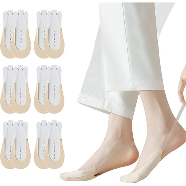 6 paria naisten näkymättömät sukat puuvillaiset hengittävät varvassukat liukumattomat