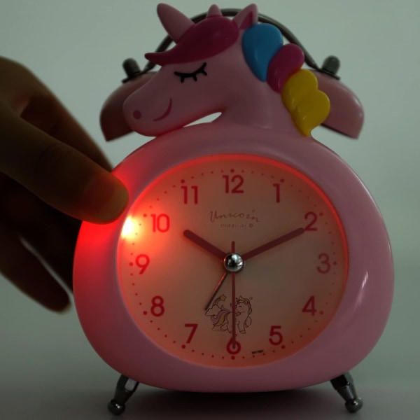 Pink Unicorn Analog Alarmur med Dobbelt Klokke til Børn