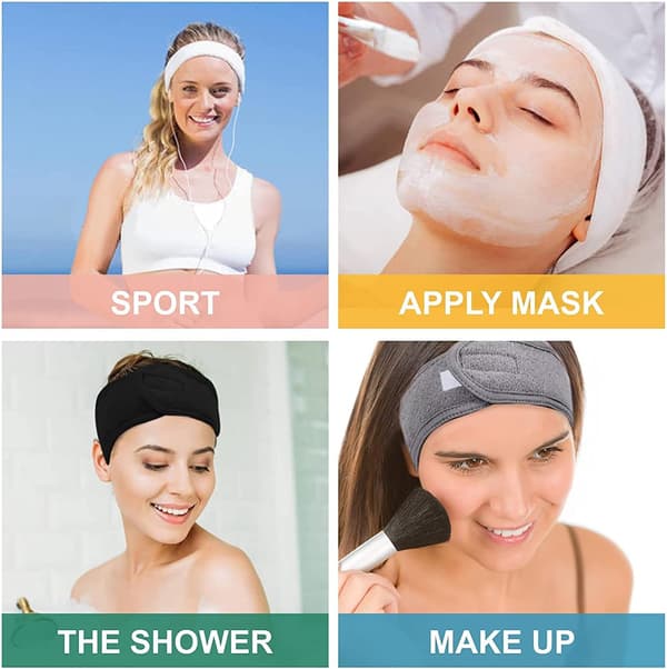 3-pack ansikts-, spa-, smink-, dusch- och sportpannband, justerbara