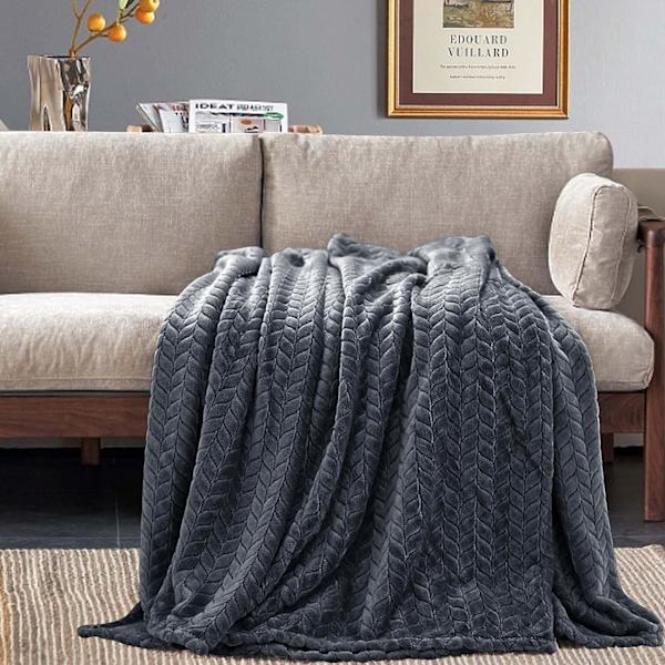 Fleece-tæppe, (50\"×70\", Grå) Super Blødt Flanel-tæppe
