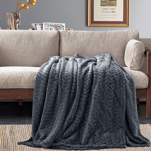 Fleece-teppe (50\"×70\", Grå) Supermyk Flanell Koseteppe