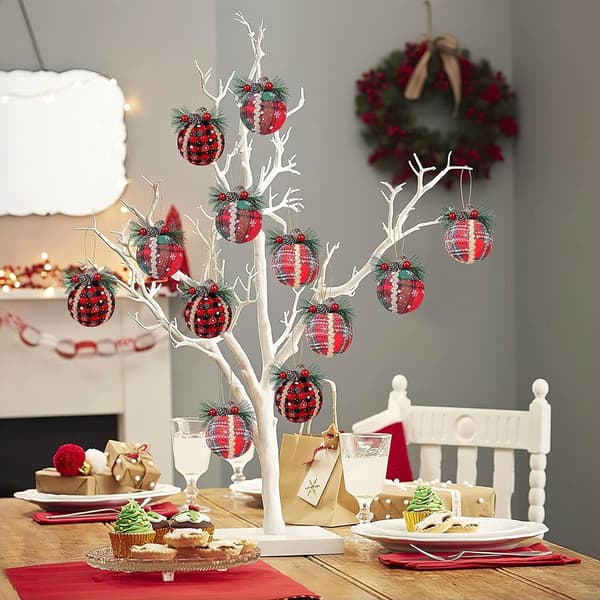 Rustikke Juletræspynt i Buffalo Plaid, Sæt med Ornamenter, Sha