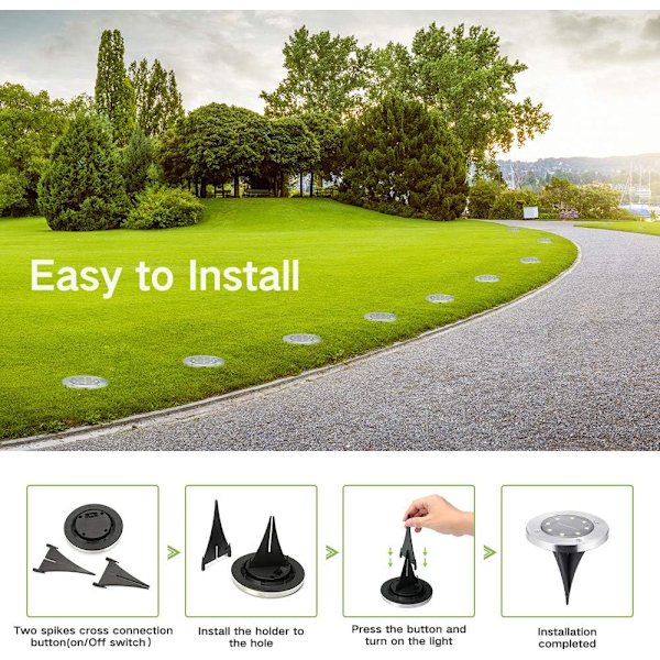 Markbelysning, 12-pack 8 LED Solcellsbelysning Vattentät In-G