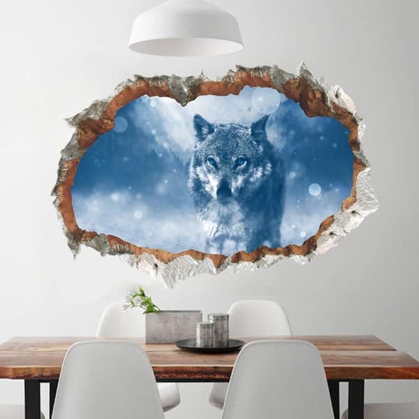 DIY 3D Avtagbara Väggdekaler Trasig vägg månsken varg vattentät