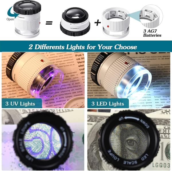 30X Förstoringsglas LED-belyst Förstoringsglas (Vit) UV-belysning
