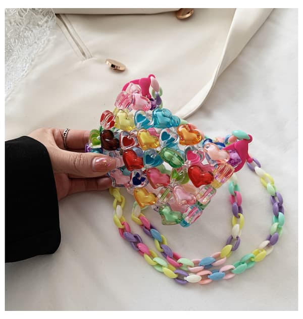 Sommar Jelly Bags Hjärta Pärlade Väskor Handvävda Väskor Hjärtformade U