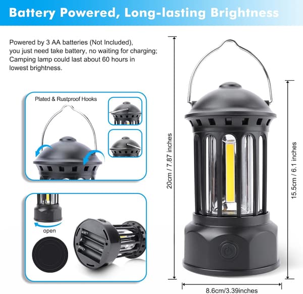LED Camping Lanterne, Sett med 2 Retro Batteridrevne Campinglys