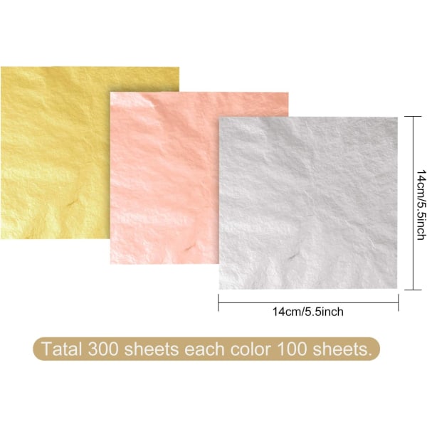 300 Sheets of Imitation Gold Foil, Rose Gold Foil, Silver Foi DXGHC