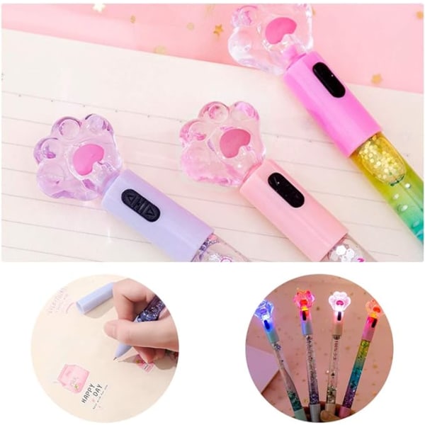 8 Søde Penne Kawaii Sjove Penne, 0,5 mm Skinnende Katteklo Luminous Kuglepen