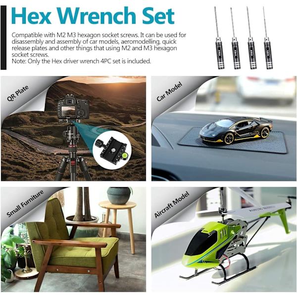 Heksskruetrækker (3,0 mm 2,5 mm 2,0 mm 1,5 mm), Metal Heksstiknøgle