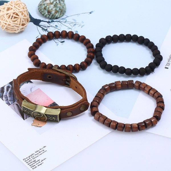 Smycken enkel vintage legering evangelium armband ko läder hand rep