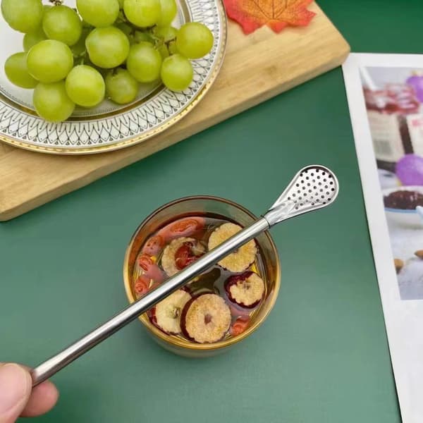 6 Sæt Rustfrit Stål Mojito Stråer Teske Cocktail Ske Genanvendelig