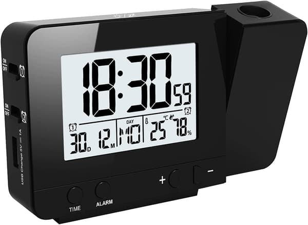 （Svart）LED-projektionsklocka, Digital väckarklocka med projektion