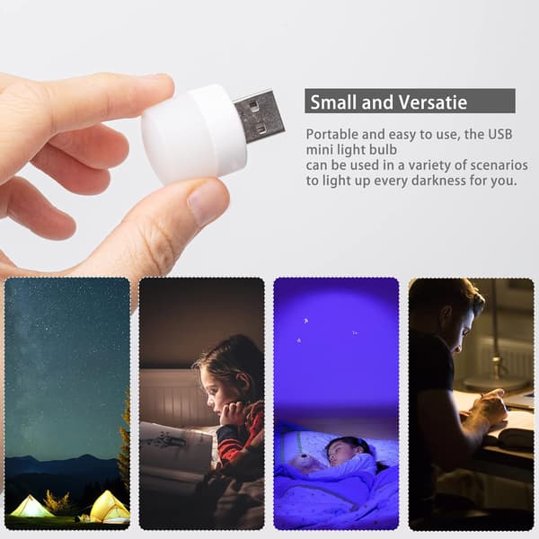 Mini USB nattlys, kompakt LED-pære, bærbar belysning, Ambien