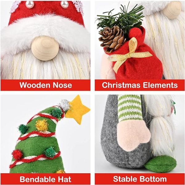 Jultomtar Dekorationer, 2 st Handgjorda Svenska Tomte Julgnomer