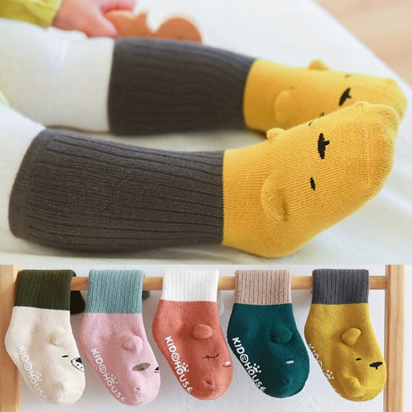 5 Par Strømper til Drengebørn med Antislip Grip, Knæhøje Strømper i Bomuld, B