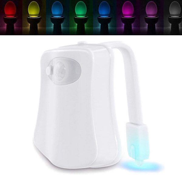 Toalett-Nattlampa - 8 Färgade LED, Rörelsesensor & Dimmer - F