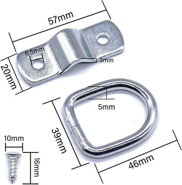 6 stk. Spændebånds-D-ringe, Heavy Duty Rustfrit Stål Spændebåndsringe