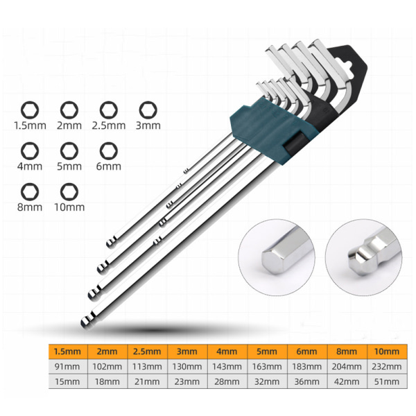 Torx-nyckel, Set med 9 Insexnycklar Allen-nycklar -B