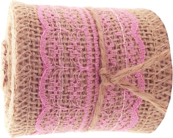2 stk Naturjute med Blonder (Pink)