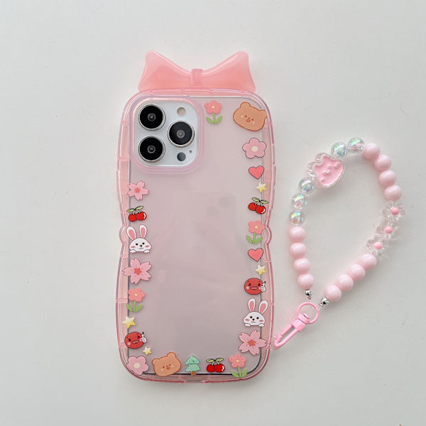 2 stycken rosa blommiga bågar för iphone13promax med kedja par