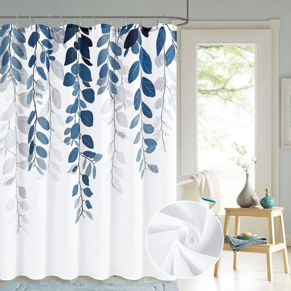 Blå Eucalyptus duschdraperi för badrum Blommor akvarell Lea