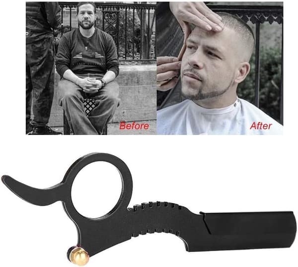 (Sort) Mænds Rustfrit Stål Straight Edge Razor Tommelform Manu