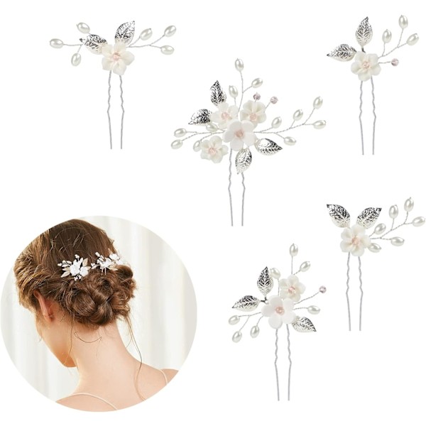 5 st Hårnålar för bröllop, blommformade hårnålar med kristaller Flow DXGHC